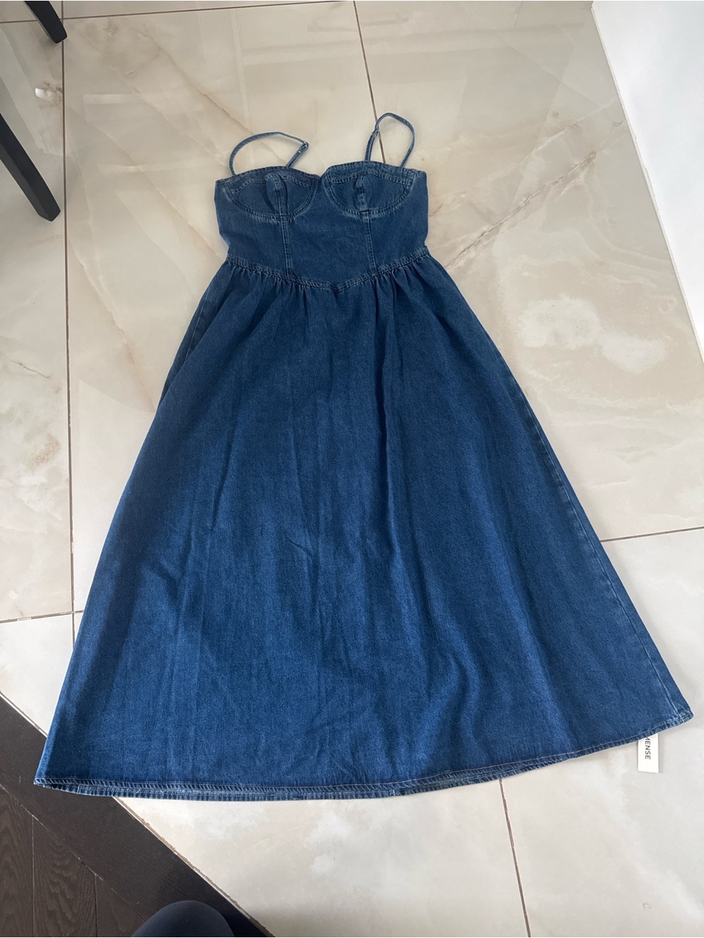 Commense Blue Denim Maxi Dress with Spaghetti Straps